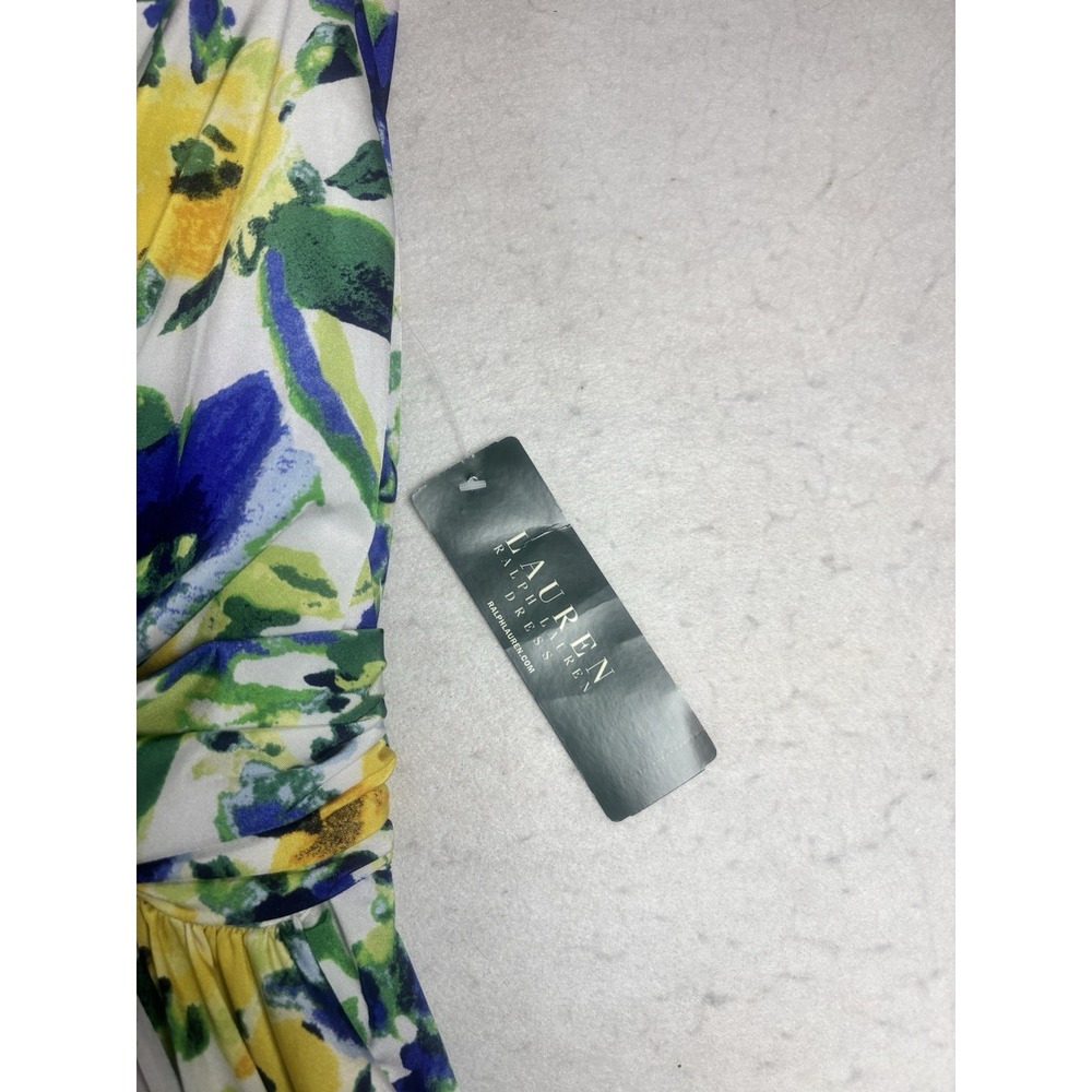 Lauren Ralph Lauren Dress Size 10 Sleeveless Side Ruching Floral Faux Wrap NWT - Picture 3 of 13